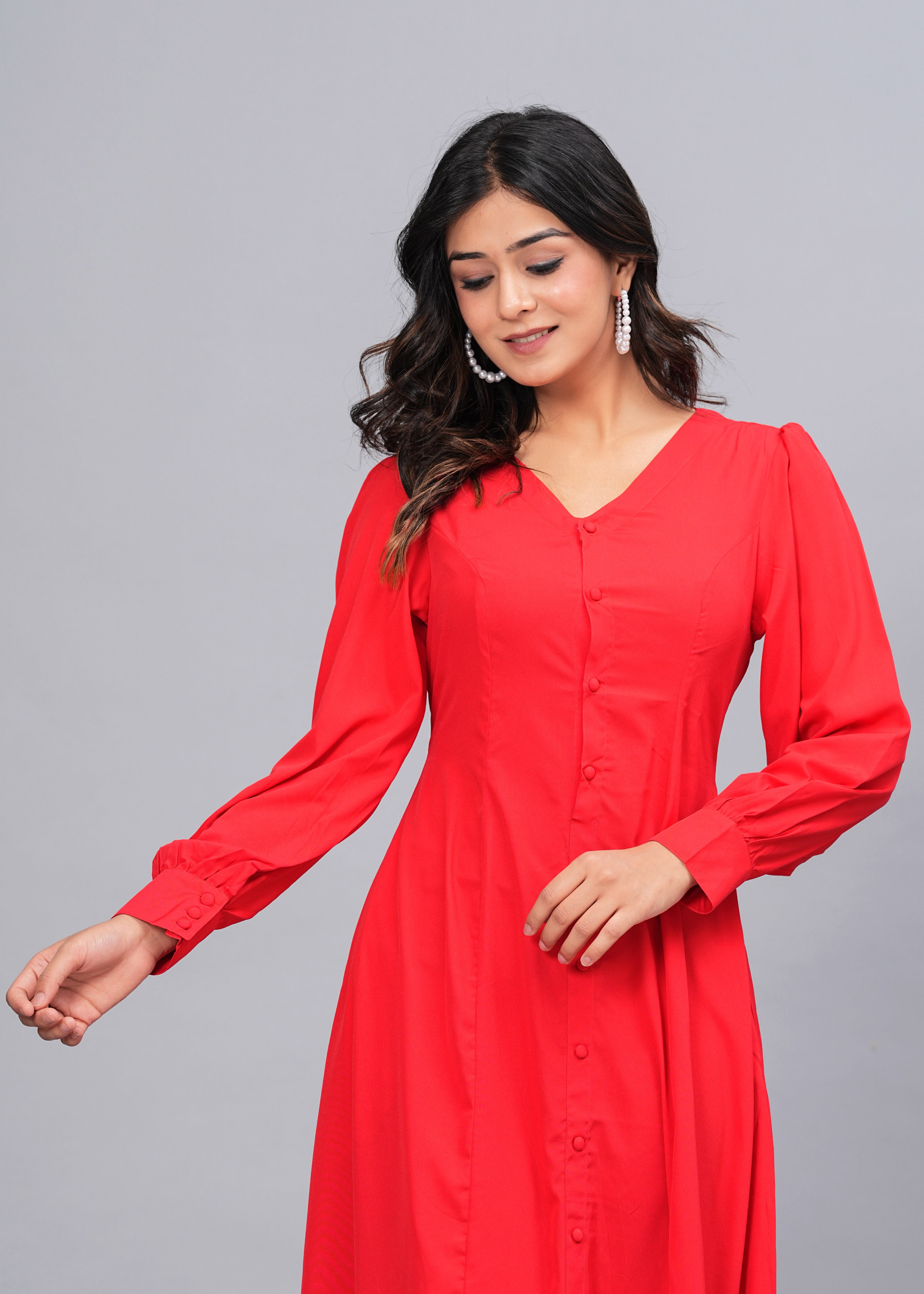 Hatheli's Women soild Red Flared Dress Hatheli's Women soild Red Flared Dress