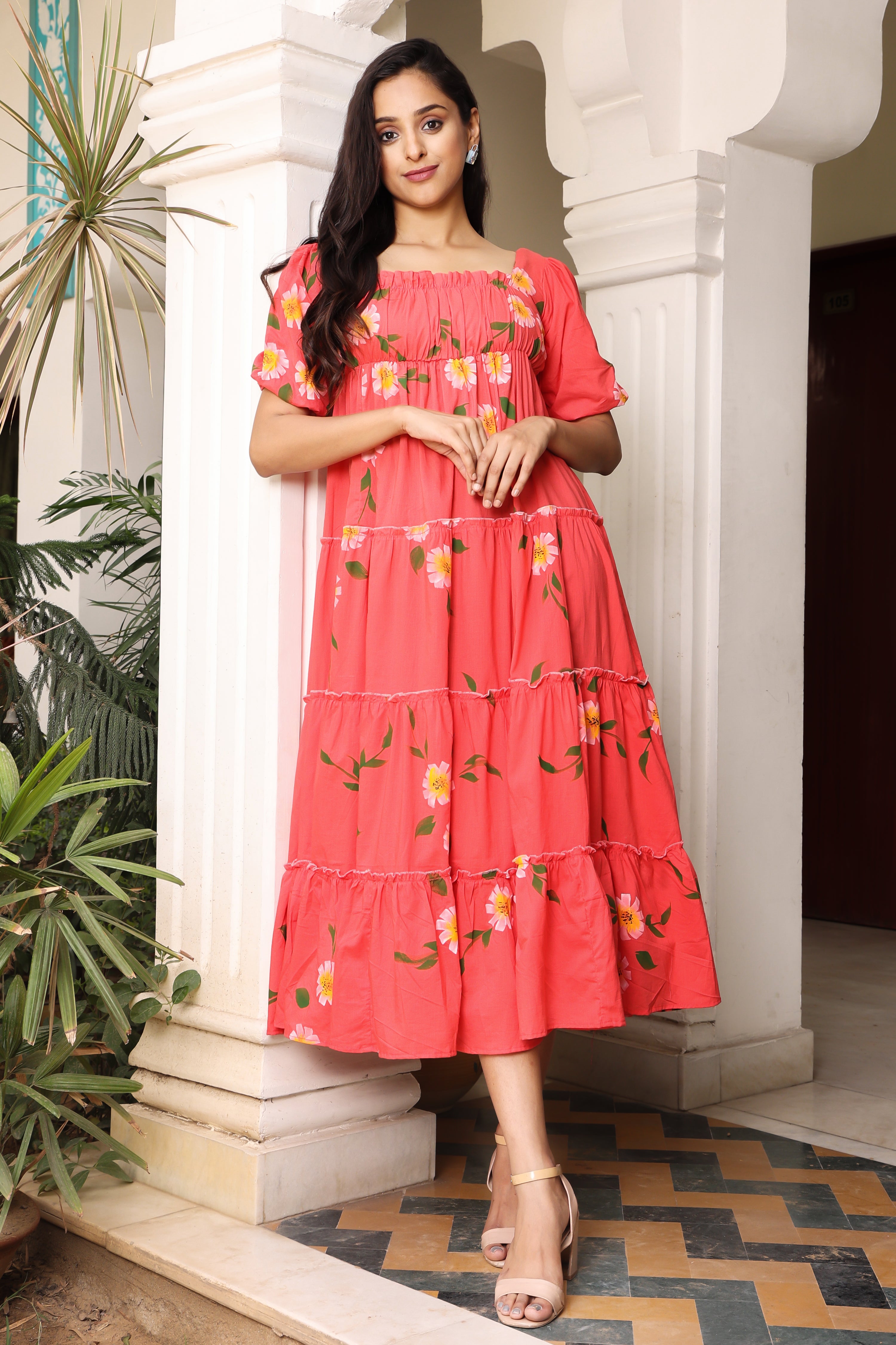 Hot Tiered Hand Painted Flared Cotton Dress Hatheli Hot Tiered Hand Painted Flared Cotton Dress Hatheli