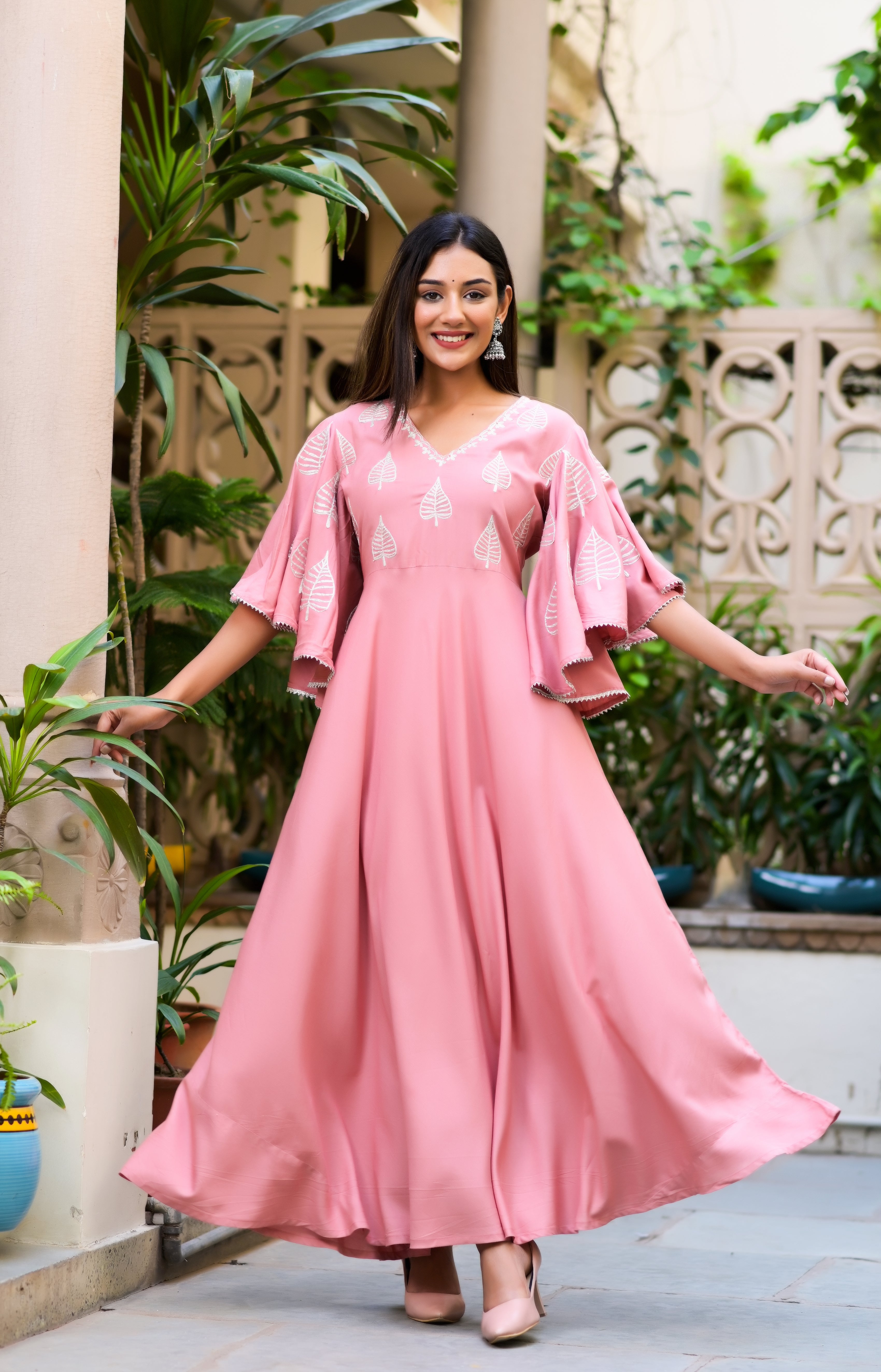 Mauve Flared Gota Work Dress – Hatheli