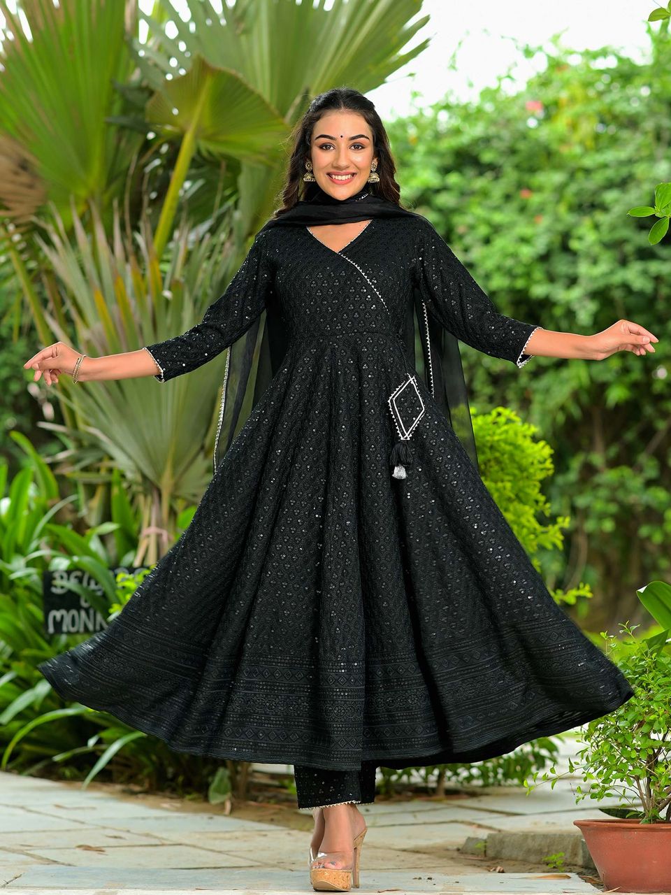 Designer Long Black Anarkali Dress Bold Beautiful Black Anarkali Suit Set Hatheli Designer Long Black Anarkali Dress Bold Beautiful Black Anarkali Suit Set Hatheli