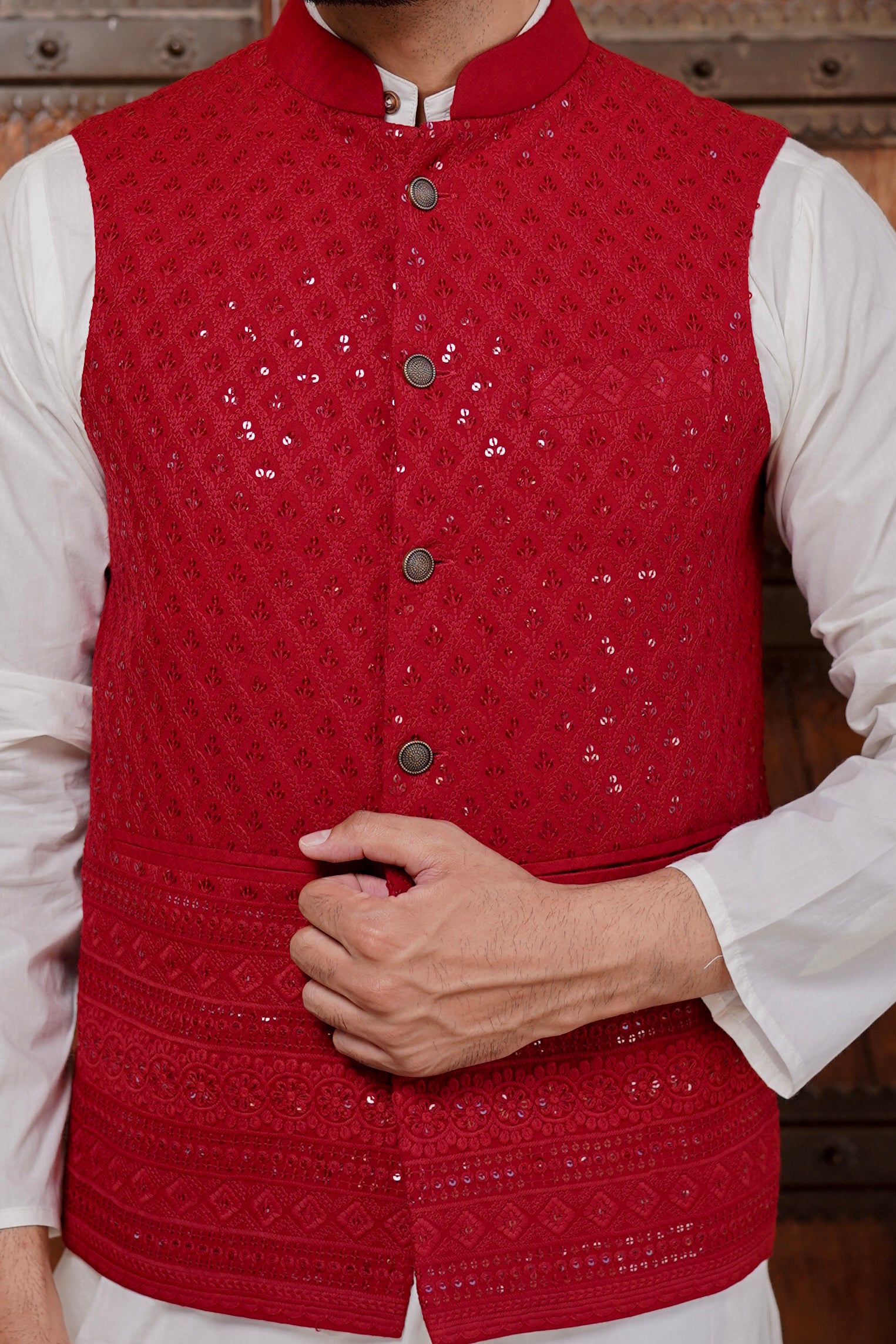 Maroon Heavy Embroidery Jacket