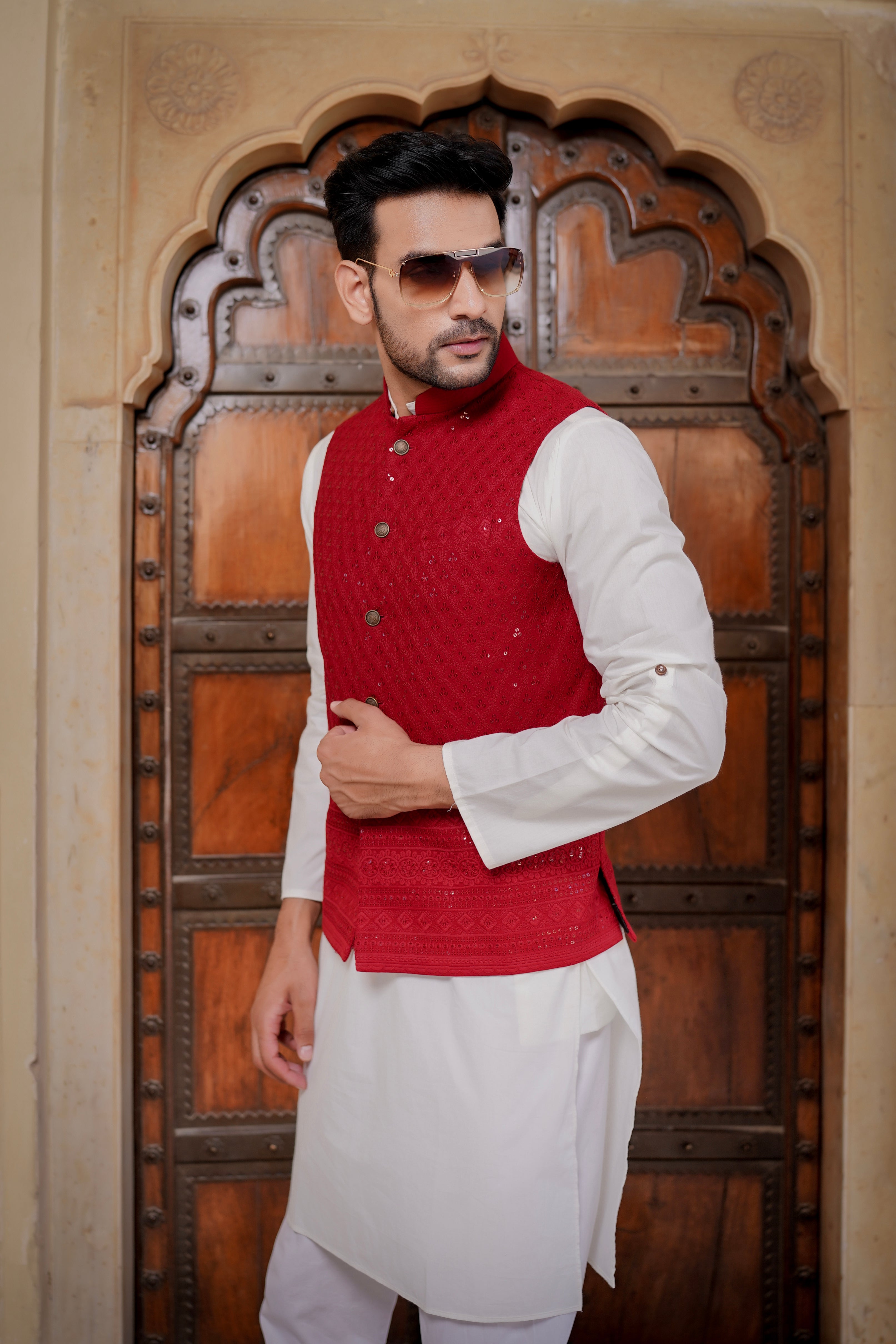 Maroon Heavy Embroidery Jacket