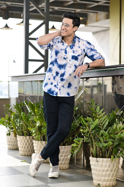 Blue and White Tie Dye Cotton Shirt