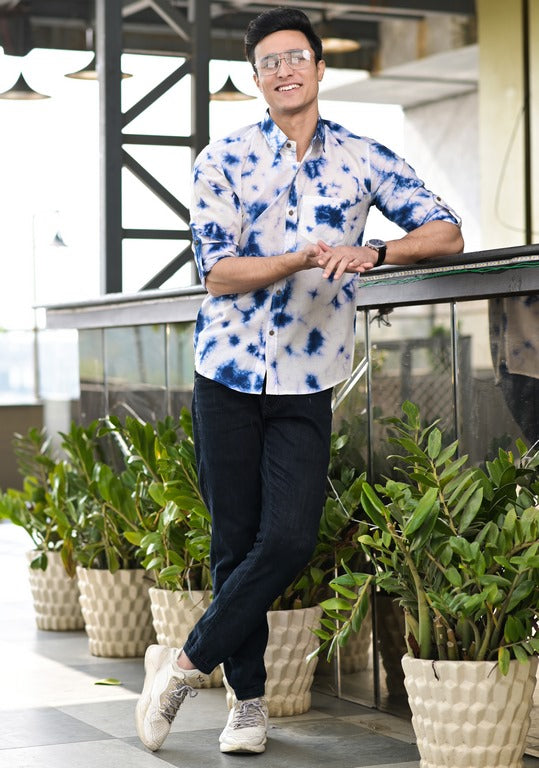 Blue and White Tie Dye Cotton Shirt