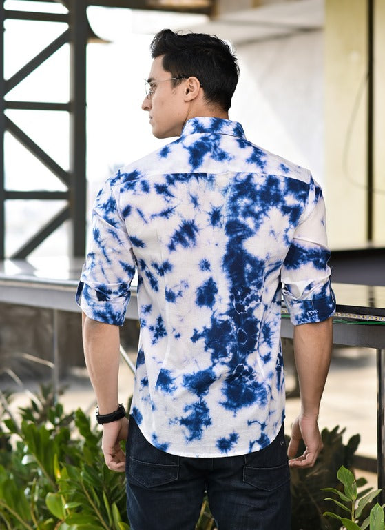 Blue and White Tie Dye Cotton Shirt