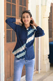 Blue Diagonal Tie Dye Cotton Shirt