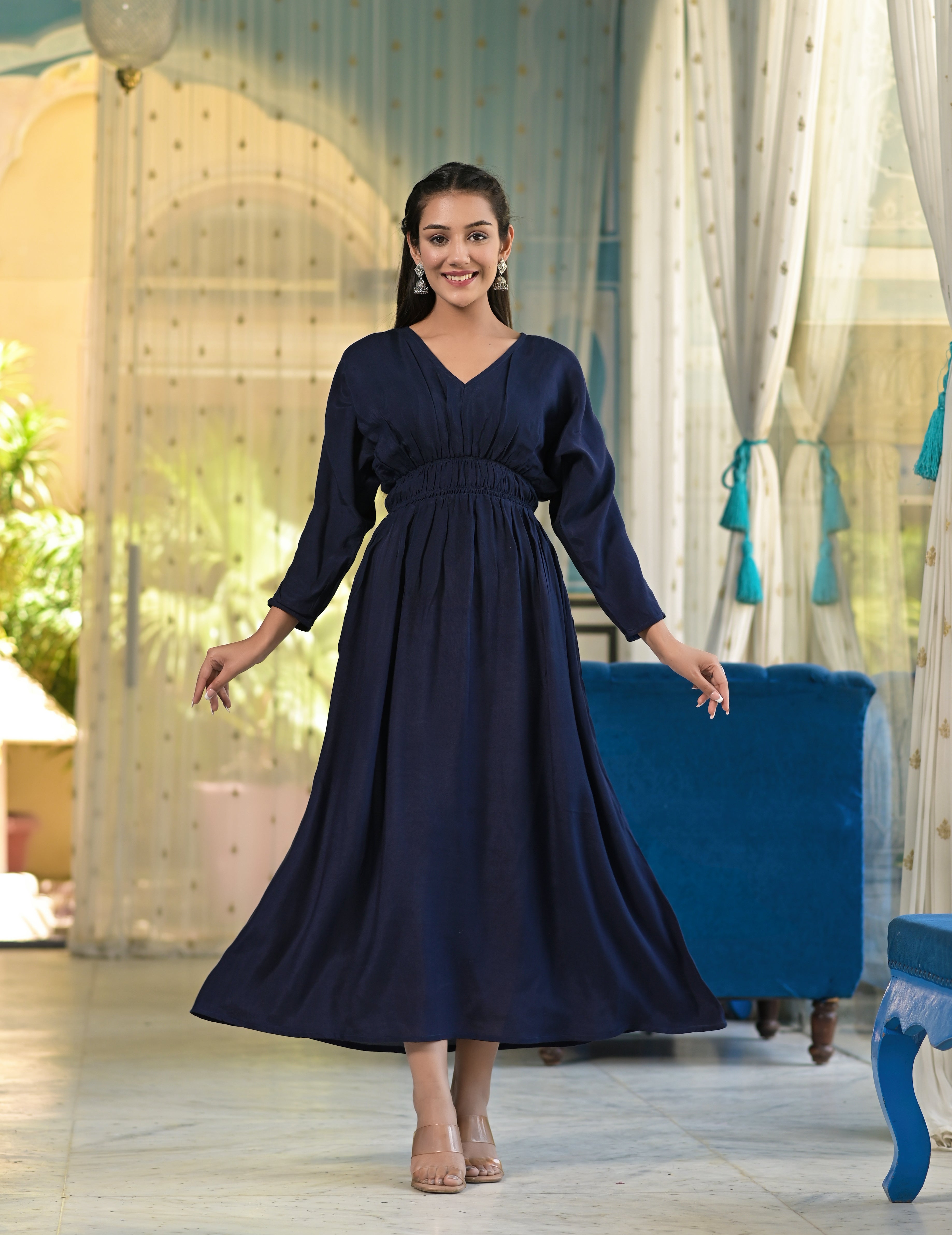 Sapphire Blue Muslin Dress Hatheli Sapphire Blue Muslin Dress Hatheli