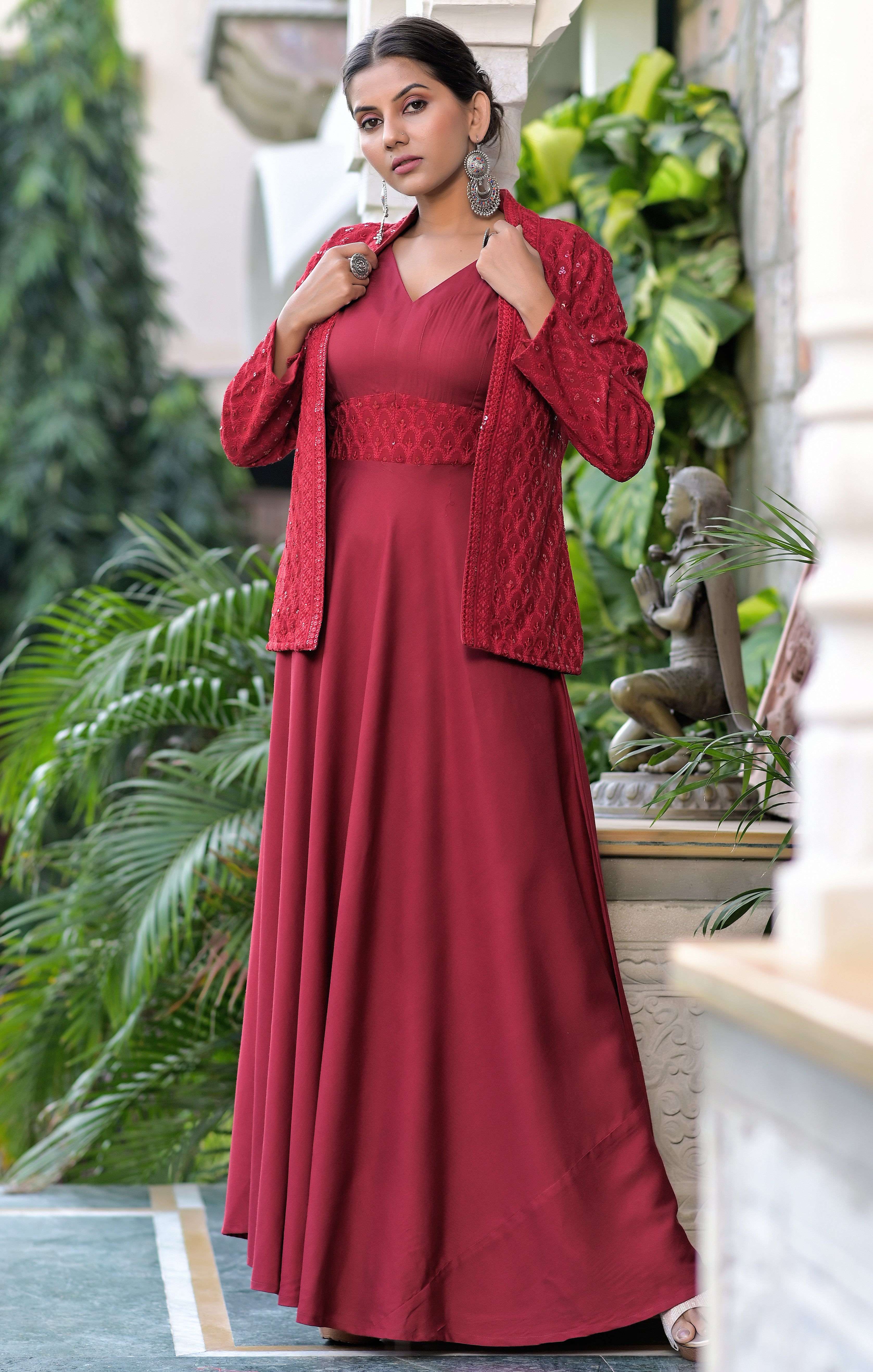 Sangira Red Dress With Embroidered Jacket Hatheli Sangira Red Dress With Embroidered Jacket Hatheli