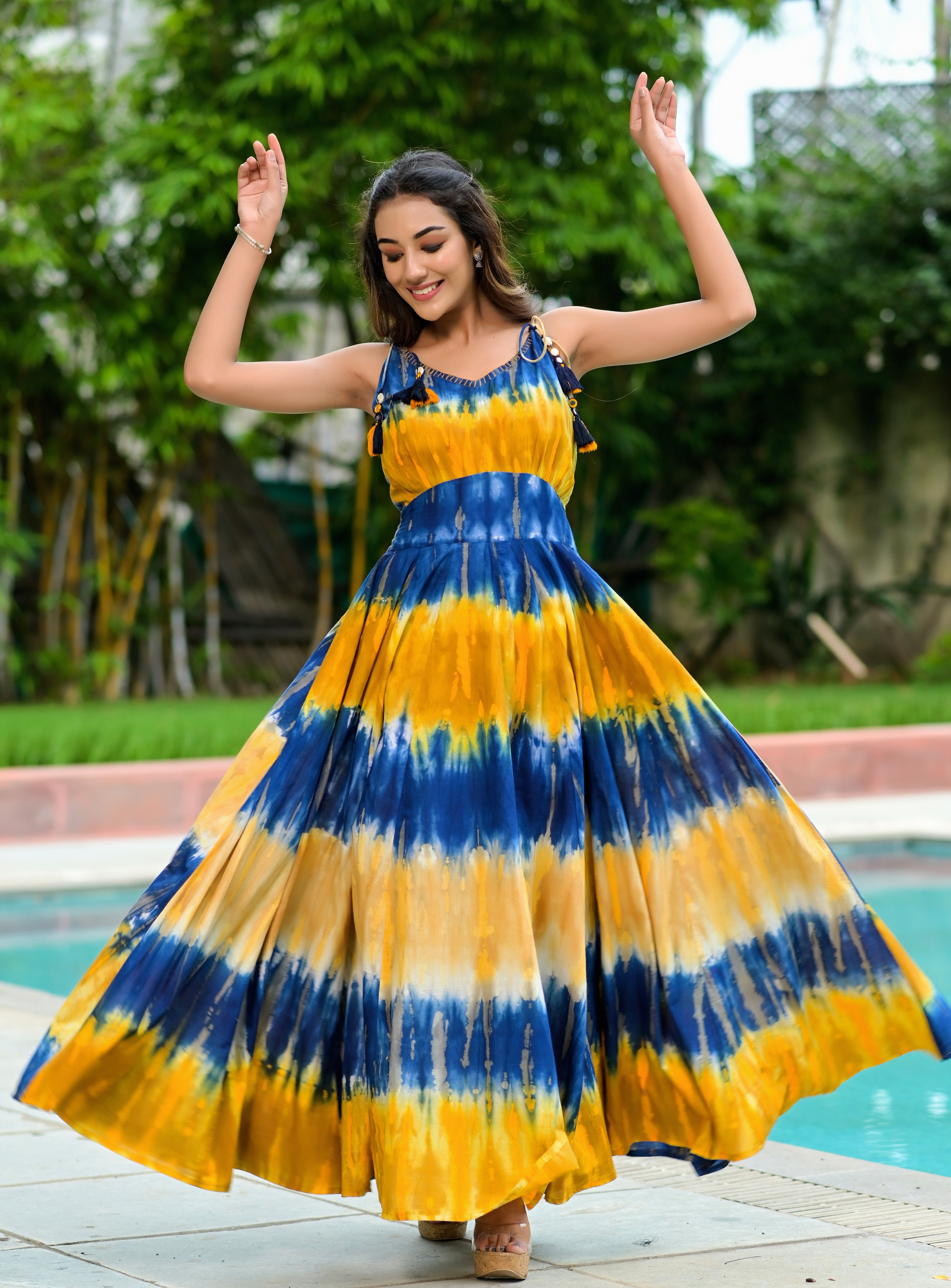 Tie Dye Maxi Flared Cotton Dress Hatheli Tie Dye Maxi Flared Cotton Dress Hatheli