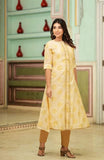 Chanderi Foil print A-line Kurta detailed with Embroidery