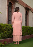 Fluorescent Peach Embroidered Suit Set