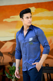 Royal Blue Satin Hand Paint Shirt