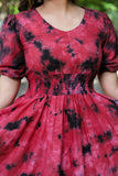 Burgandy Tie Dye Cotton Flared Dress