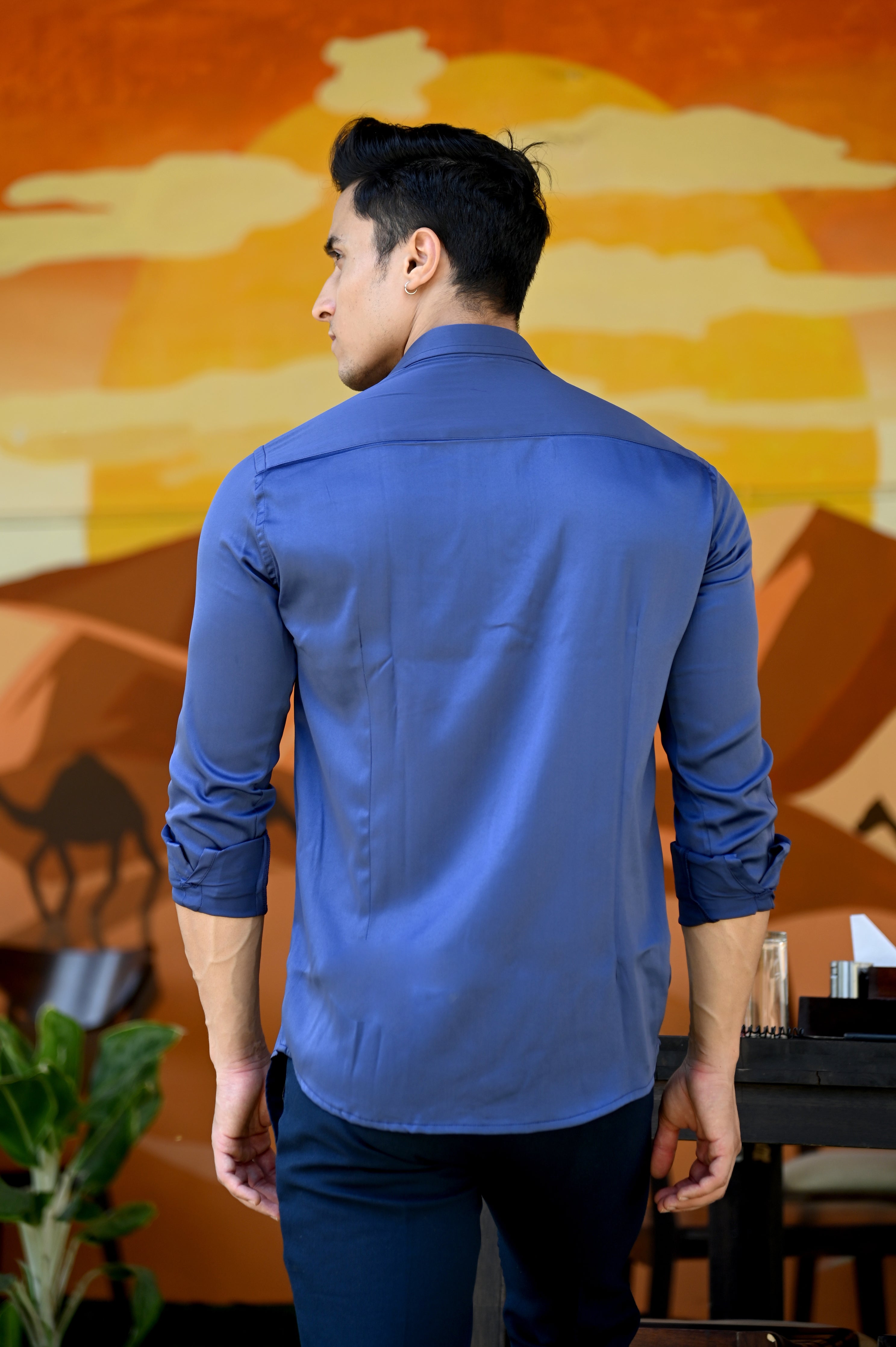 Royal Blue Satin Hand Paint Shirt