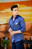 Royal Blue Satin Hand Paint Shirt