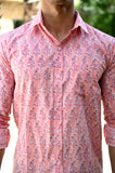 Floral Pink Hand Block Cotton Shirt