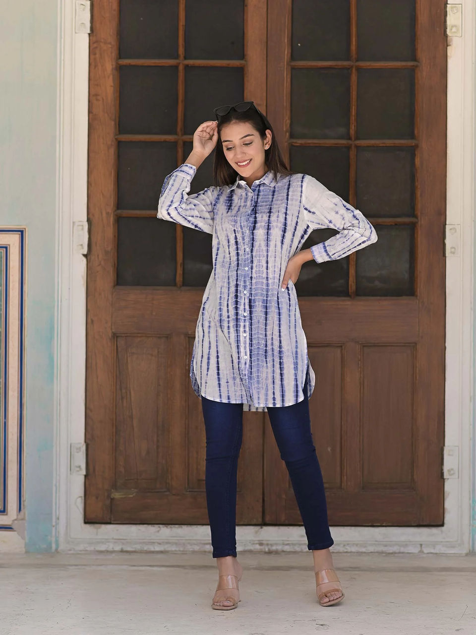 Blue & White Cotton Shibhori Long Shirt