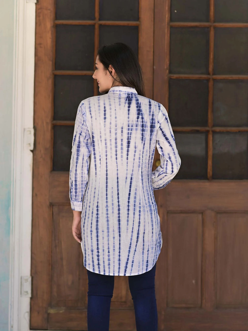 Blue & White Cotton Shibhori Long Shirt