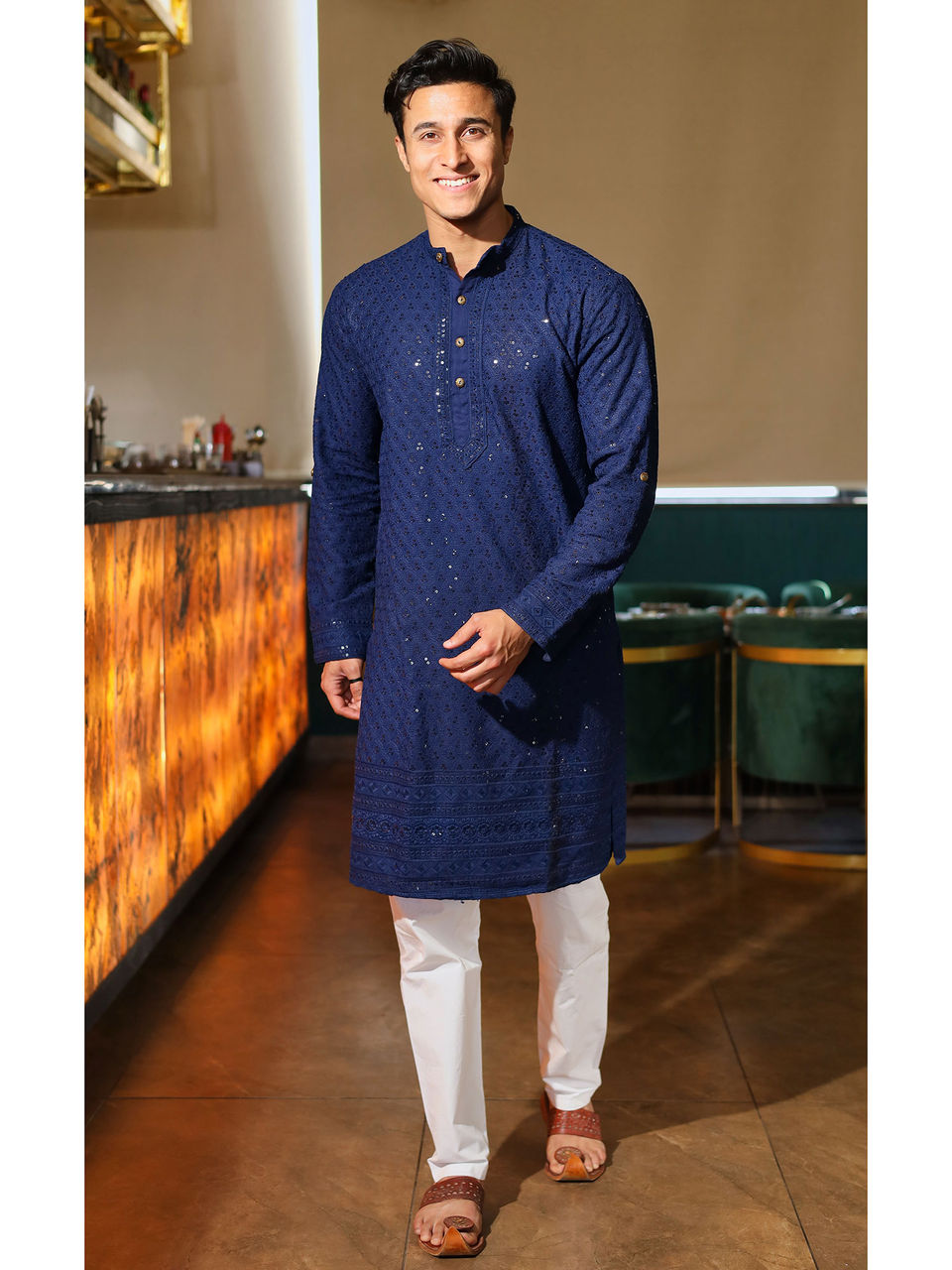 Heavy Embroidery Sequins Blue Kurta