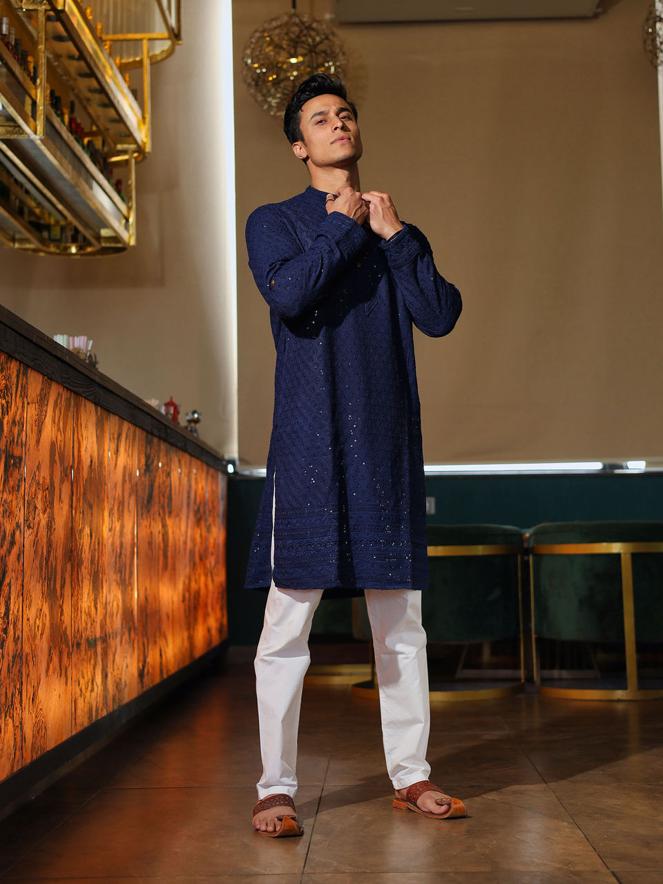 Heavy Embroidery Sequins Blue Kurta