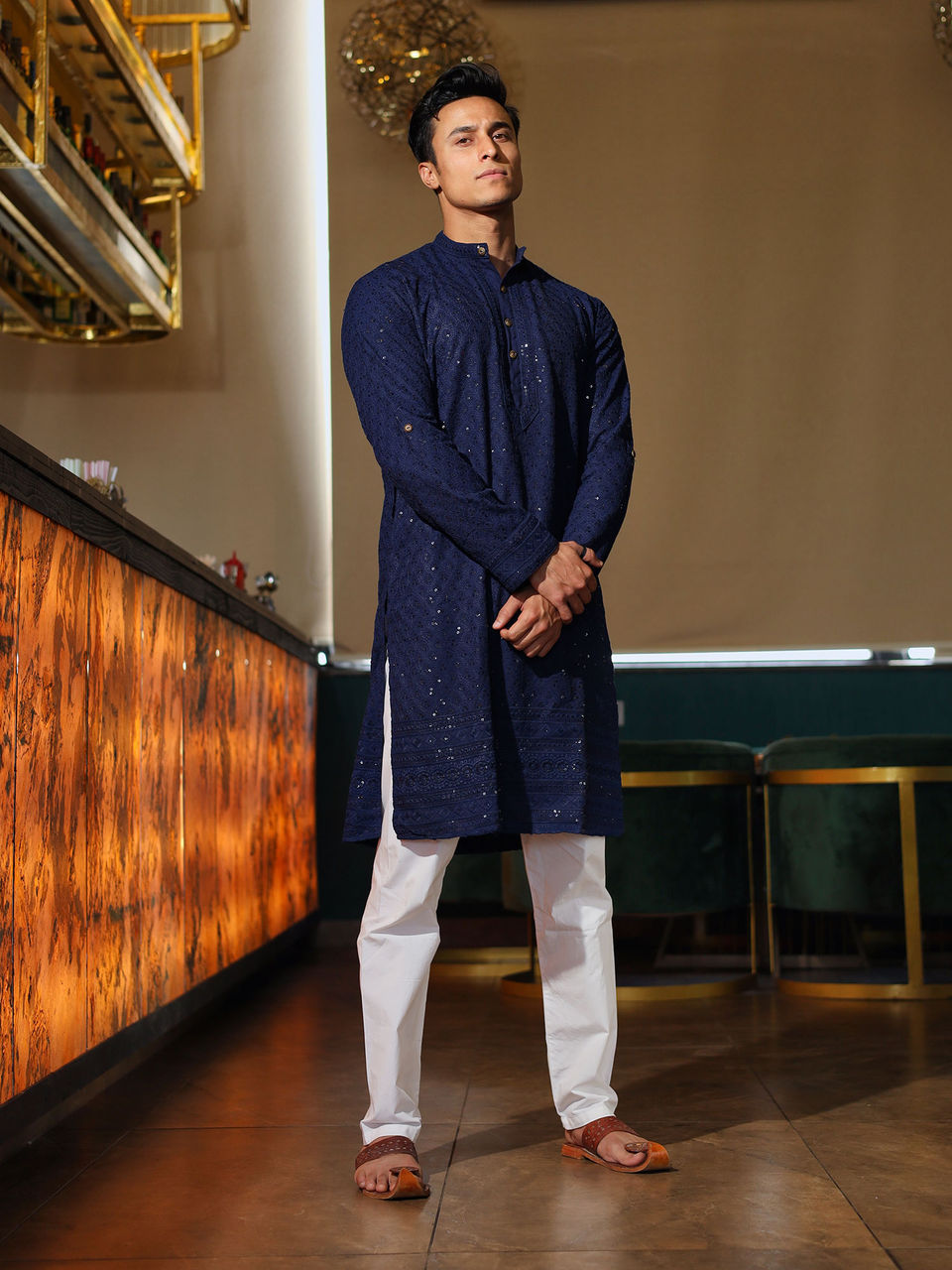 Heavy Embroidery Sequins Blue Kurta