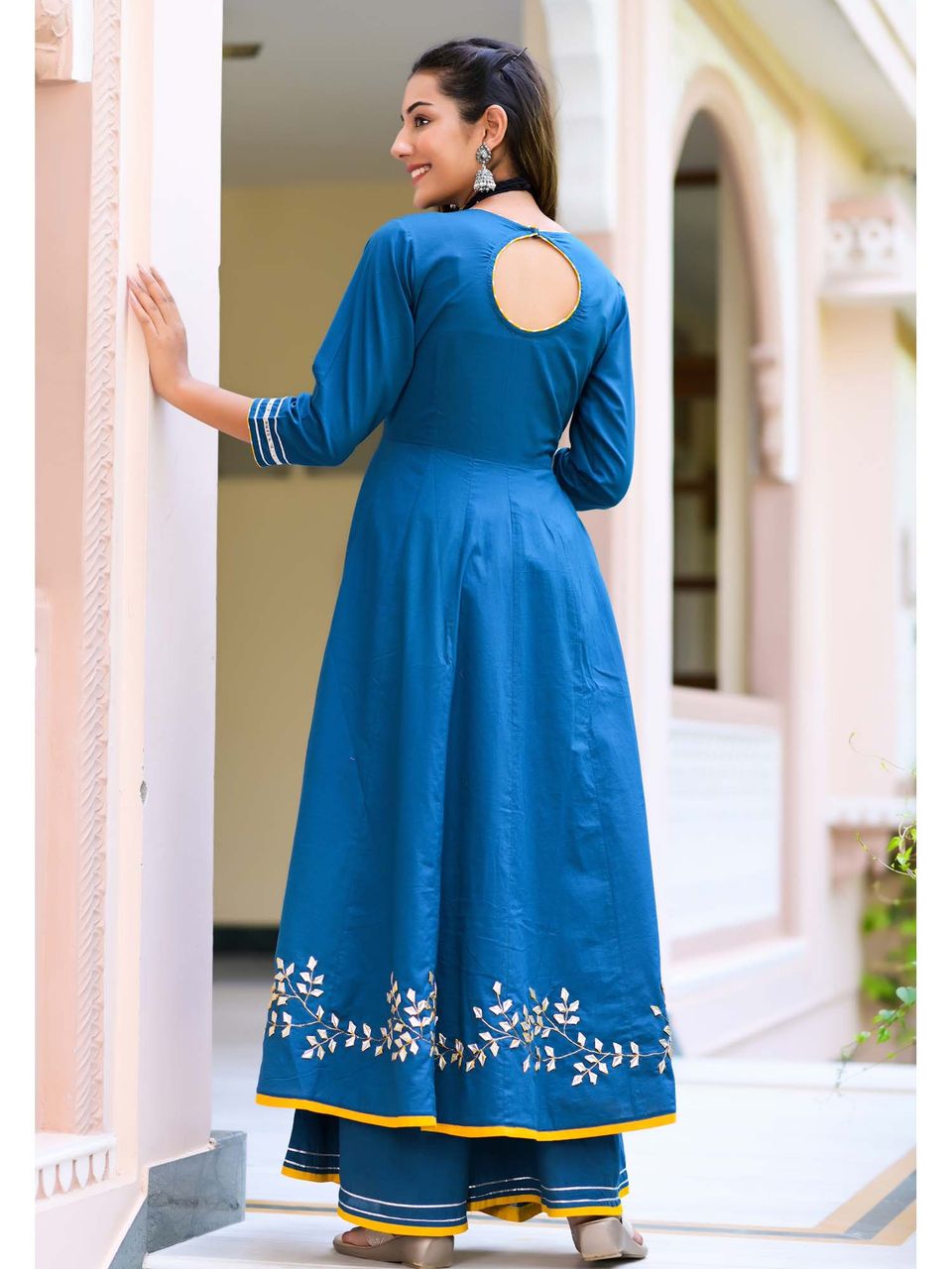 Blue Heavy Gota Patti Anarkali Suit Set
