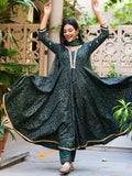Dark Green Block Print Anarkali Suit Set