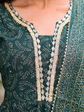 Dark Green Block Print Anarkali Suit Set