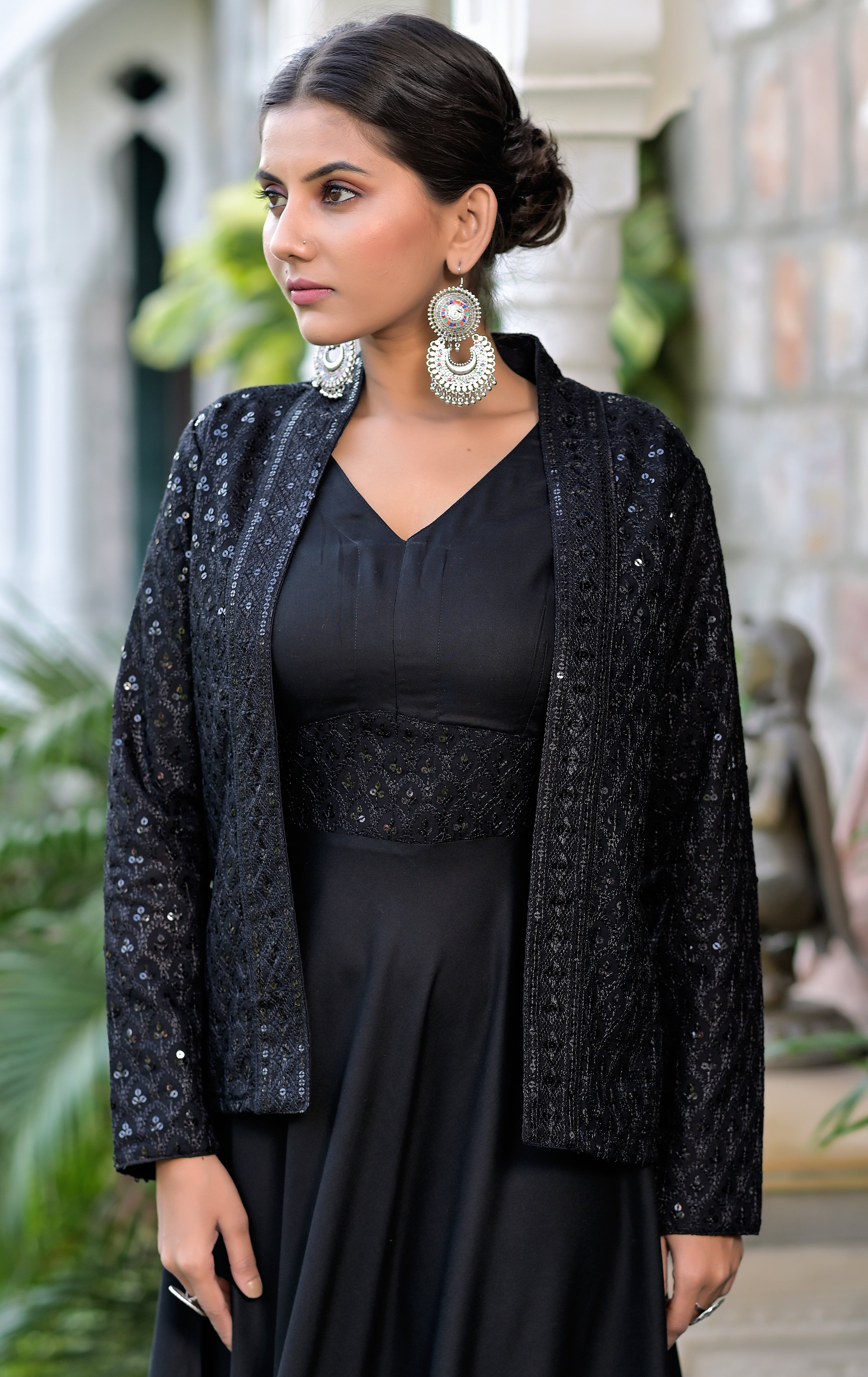 Party Wear Jacket Cotton Kurti Black Kurti A Line Kurti With Jacket