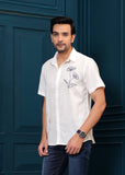 White Embroiderd Cotton Casual Shirt