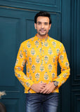 Cotton Yellow Printed Kurta