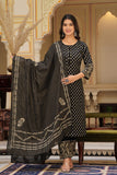 Black Ethnic Motif Printed Cotton Kurta Dupatta pant set