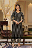 Black Ethnic Motif Printed Cotton Kurta Dupatta pant set