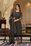 Black Ethnic Motif Printed Cotton Kurta Dupatta pant set