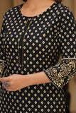 Black Ethnic Motif Printed Cotton Kurta Dupatta pant set