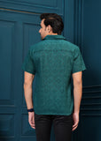 Green Spread Collor Cotton Self Design Casual Shirt