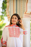 White and Red Anarkali Schiflli Kurta Dupatta Sets