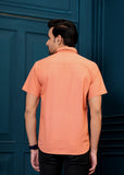 Orange Cotton Self Design Casual Shirt