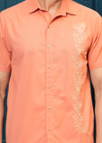 Orange Cotton Self Design Casual Shirt
