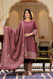 Wine Ethnic Motif Printed Cotton Kurta Dupatta pant set