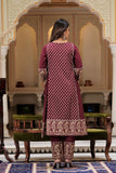 Wine Ethnic Motif Printed Cotton Kurta Dupatta pant set