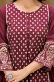 Wine Ethnic Motif Printed Cotton Kurta Dupatta pant set