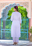 White Schfilli Straight Kurta pant set with Dupatta
