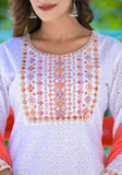 White Schfilli Straight Kurta pant set with Dupatta