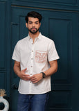 White Beach Design Embroiderd Cotton Shirt