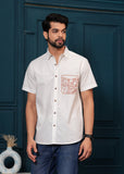 White Beach Design Embroiderd Cotton Shirt