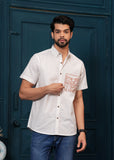 White Beach Design Embroiderd Cotton Shirt