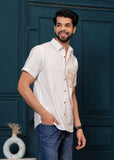 White Beach Design Embroiderd Cotton Shirt