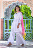 White Cotton solid kurta Sharara set with Laheriya Dupatta