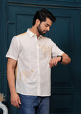 White & Musterd Camel Embroiderd Cotton Shirt
